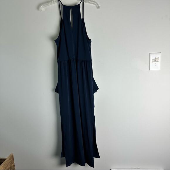 BCBGeneration Dress Draped Navy Blue Pleated Midi Spaghetti Straps Pockets Med - Picture 4 of 15